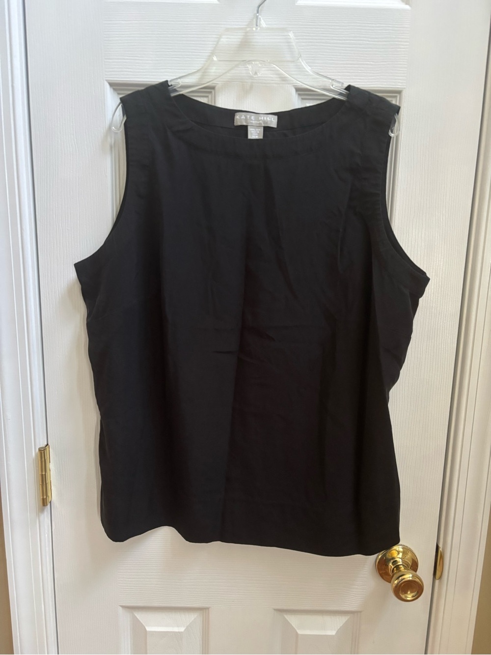 Kate Hill 100% Silk Vintage Tank Blouse in Solid Black, Size 16w, EUC